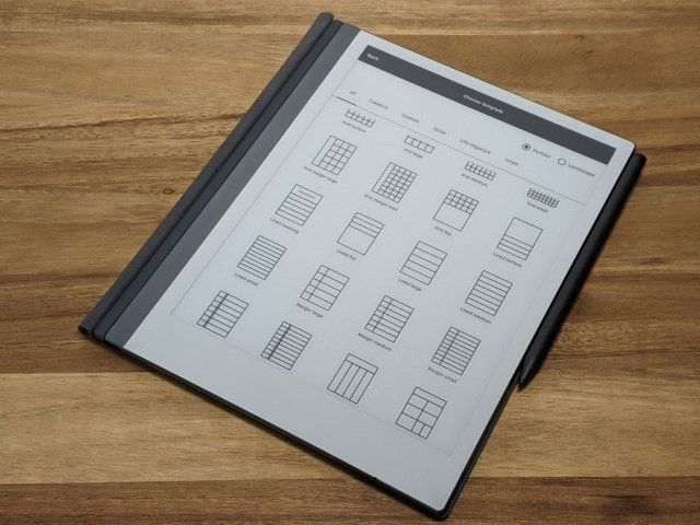 A screenshot of the reMarkable 2 available Templates.